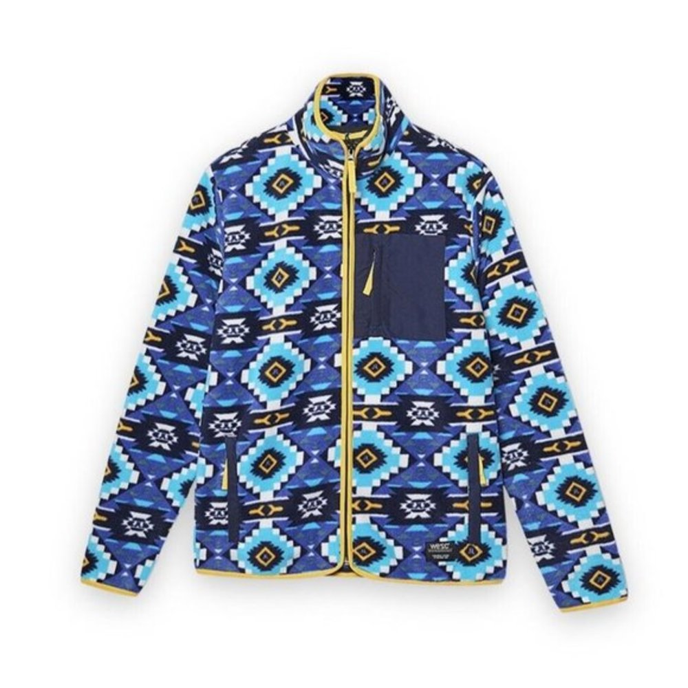 Wesc Moritz Aztec Fleece Jacket Zip Southwestern Blue Yellow Unisex Small New